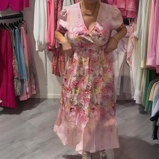 🔥Best Selling🔥Women's Elegant Floral Print V-Neck Long Dress
