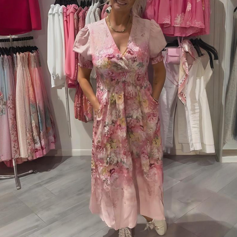 🔥Best Selling🔥Women's Elegant Floral Print V-Neck Long Dress