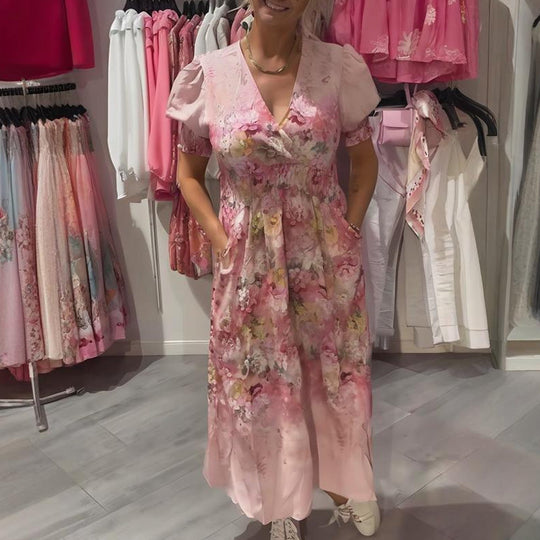 🔥Best Selling🔥Women's Elegant Floral Print V-Neck Long Dress