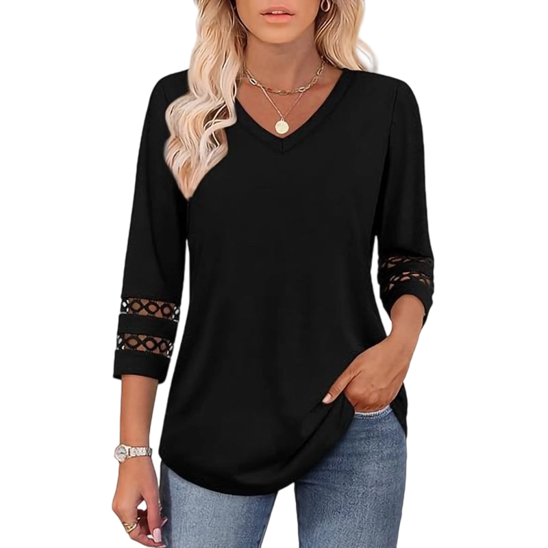 💥Sista dagens specialrea 50 % RABATT💝2025 Nya Damtoppar med 3/4-ärmar Trendiga T-shirts med V-ringning