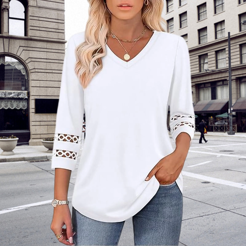 💥Sista dagens specialrea 50 % RABATT💝2025 Nya Damtoppar med 3/4-ärmar Trendiga T-shirts med V-ringning
