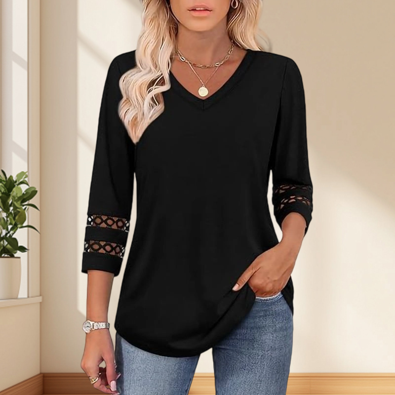 💥Sista dagens specialrea 50 % RABATT💝2025 Nya Damtoppar med 3/4-ärmar Trendiga T-shirts med V-ringning