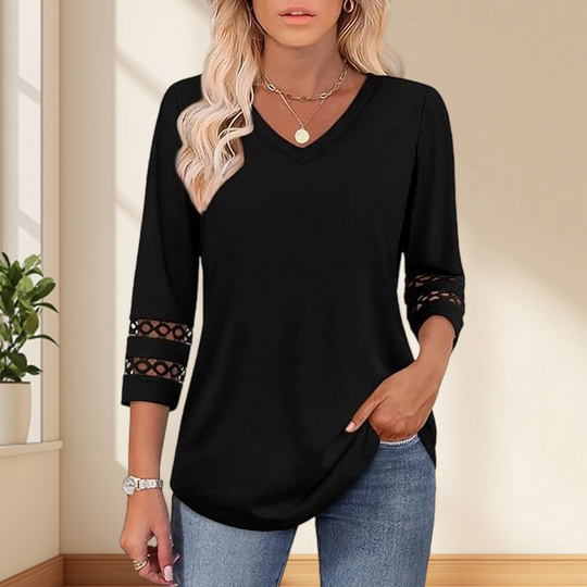 💥Sista dagens specialrea 50 % RABATT💝2025 Nya Damtoppar med 3/4-ärmar Trendiga T-shirts med V-ringning