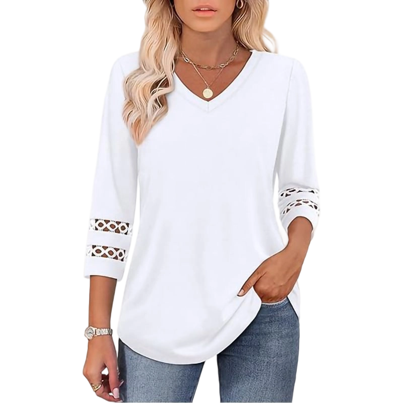 💥Sista dagens specialrea 50 % RABATT💝2025 Nya Damtoppar med 3/4-ärmar Trendiga T-shirts med V-ringning