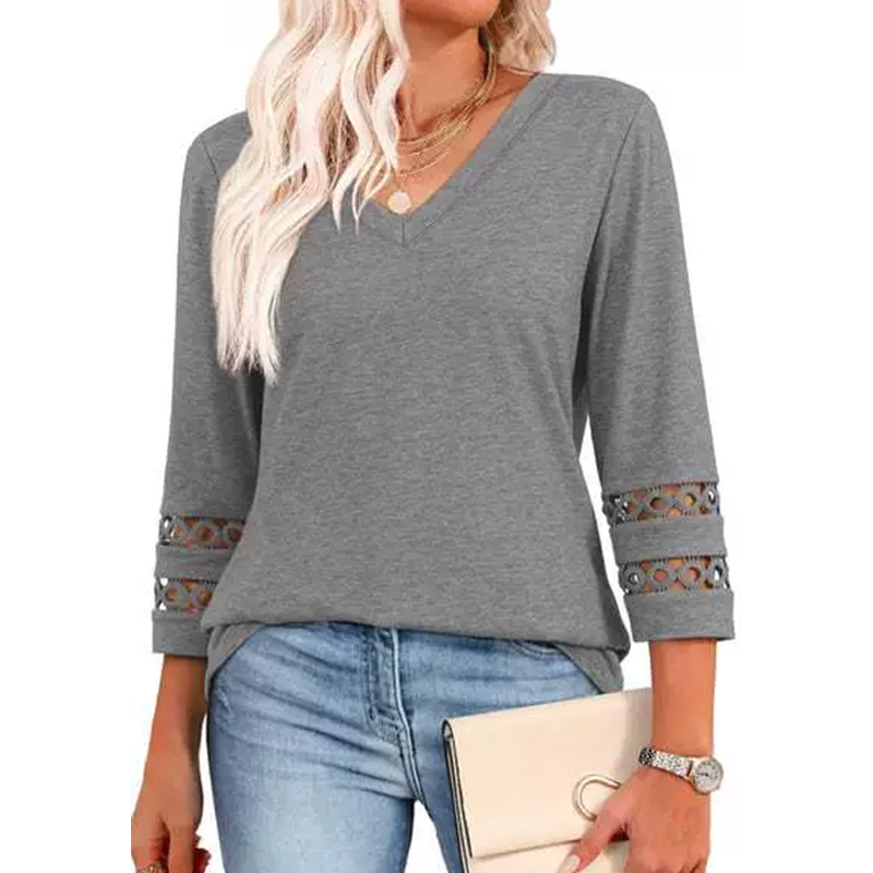 💥Sista dagens specialrea 50 % RABATT💝2025 Nya Damtoppar med 3/4-ärmar Trendiga T-shirts med V-ringning