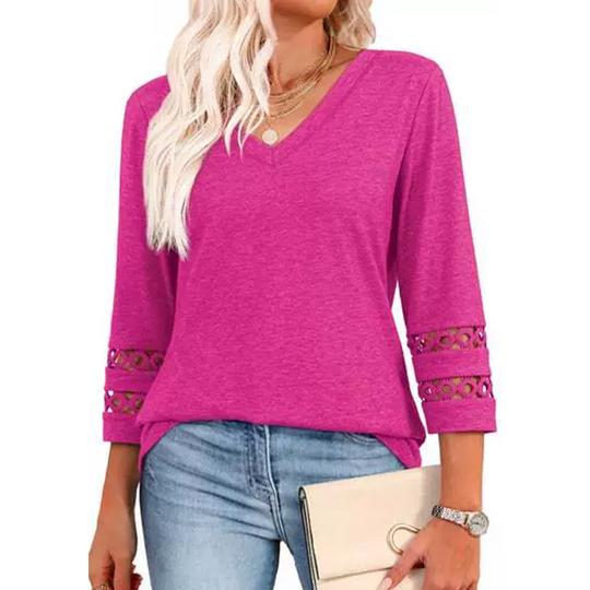 💥Sista dagens specialrea 50 % RABATT💝2025 Nya Damtoppar med 3/4-ärmar Trendiga T-shirts med V-ringning