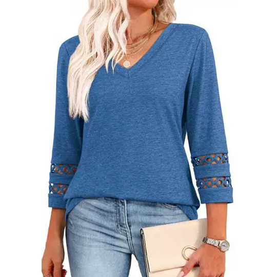 💥Sista dagens specialrea 50 % RABATT💝2025 Nya Damtoppar med 3/4-ärmar Trendiga T-shirts med V-ringning
