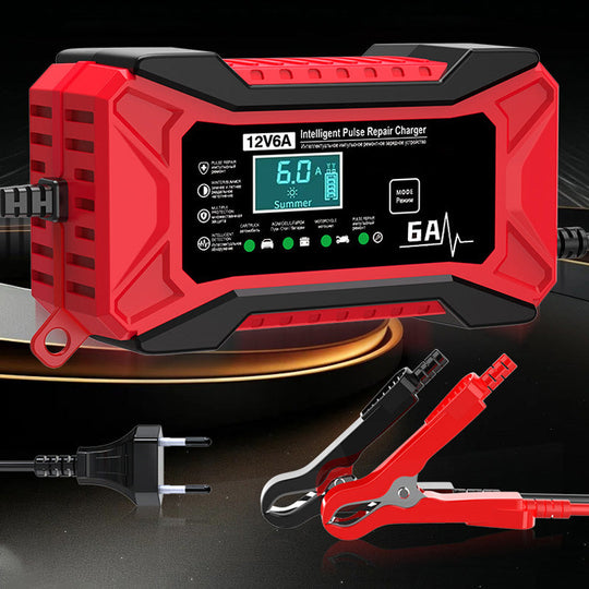 🔋⚡ SMART BATTERY CHARGER - Universal for Car & Motorcycle, Auto Voltage Detection, Overcharge Protection, LCD Display & Compact Design 🚗🏍️