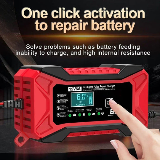 🔋⚡ SMART BATTERY CHARGER - Universal for Car & Motorcycle, Auto Voltage Detection, Overcharge Protection, LCD Display & Compact Design 🚗🏍️