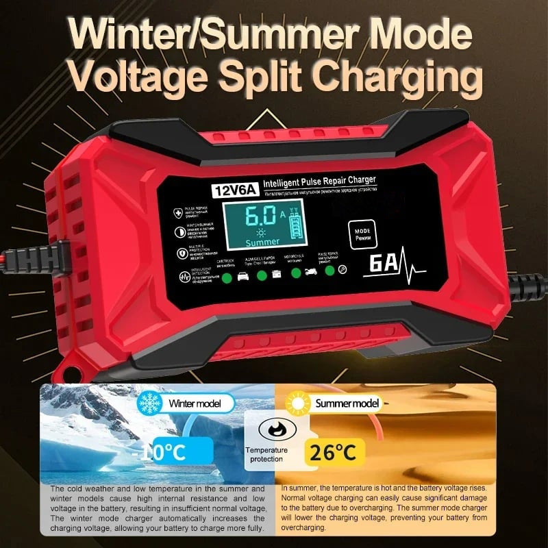 🔋⚡ SMART BATTERY CHARGER - Universal for Car & Motorcycle, Auto Voltage Detection, Overcharge Protection, LCD Display & Compact Design 🚗🏍️