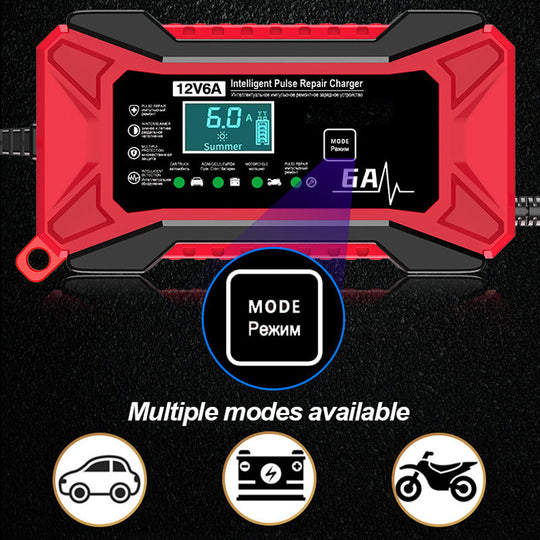 🔋⚡ SMART BATTERY CHARGER - Universal for Car & Motorcycle, Auto Voltage Detection, Overcharge Protection, LCD Display & Compact Design 🚗🏍️