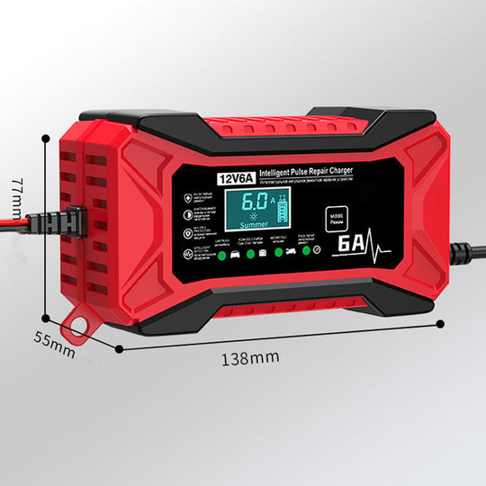 🔋⚡ SMART BATTERY CHARGER - Universal for Car & Motorcycle, Auto Voltage Detection, Overcharge Protection, LCD Display & Compact Design 🚗🏍️