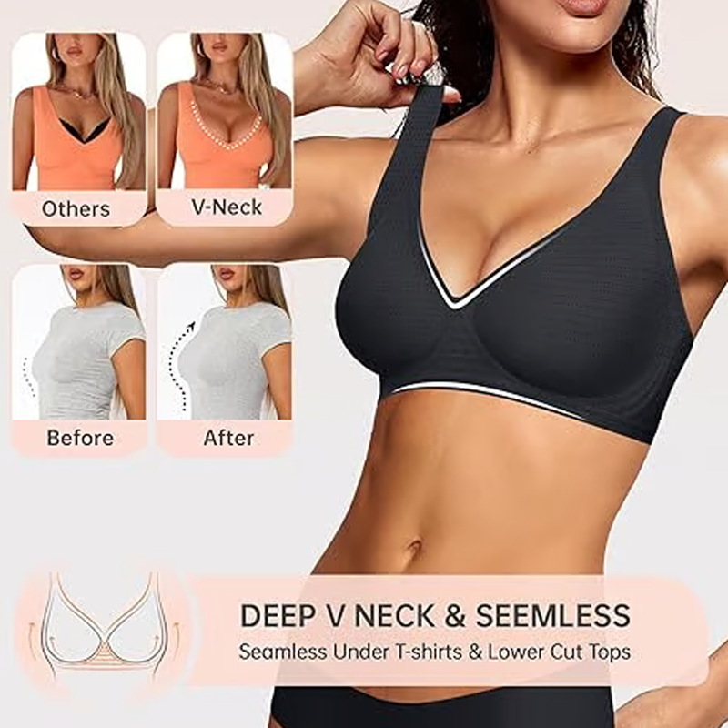 Jelly Wireless Womens Comfortable Wireless Bras Push Up Bralettes Seamless Tshirts Bras Deep V Everyday Bras