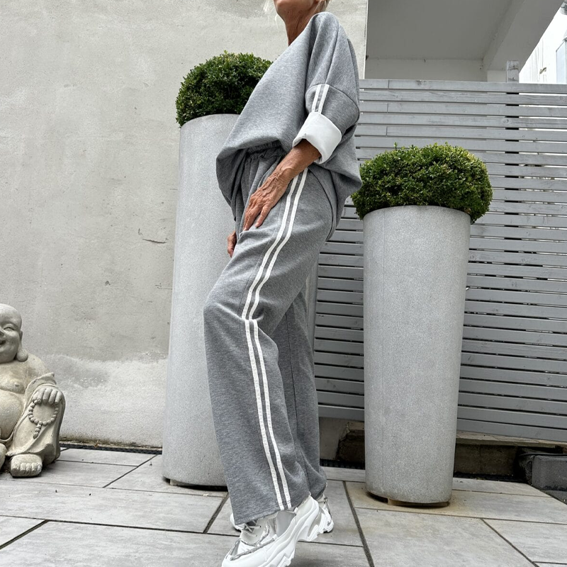 Dames casual gestreepte tops ＆ brede pijpen 2-delige set