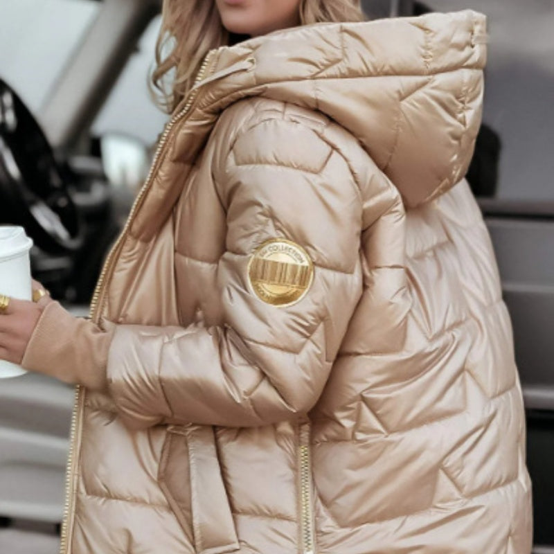 Naisten talvi lämpimät hupulliset keskipitkät takit