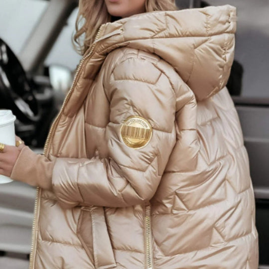 Naisten talvi lämpimät hupulliset keskipitkät takit