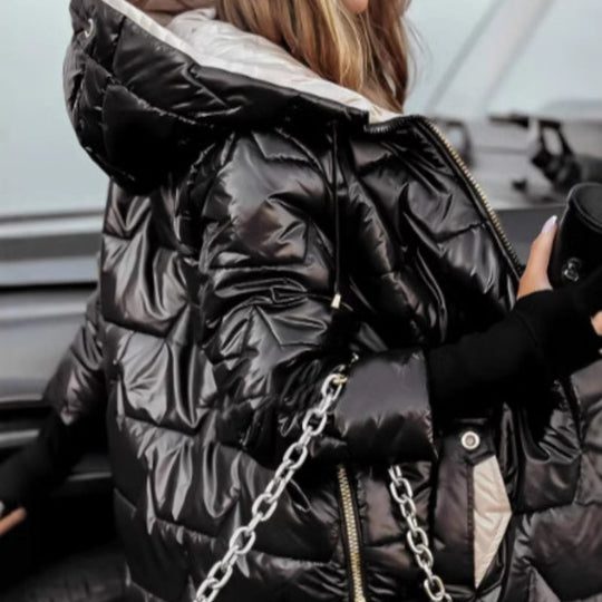 Naisten talvi lämpimät hupulliset keskipitkät takit