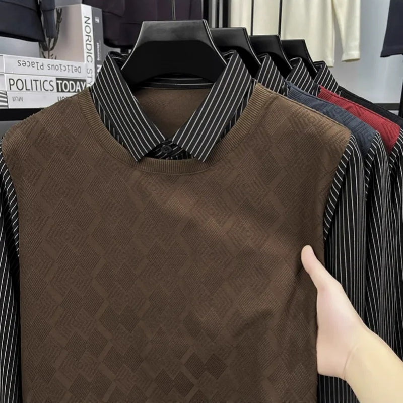 Pánský ležérní faux dvoudílný s dlouhým rukávem