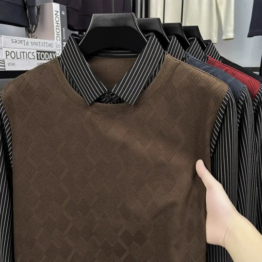 Pánský ležérní faux dvoudílný s dlouhým rukávem