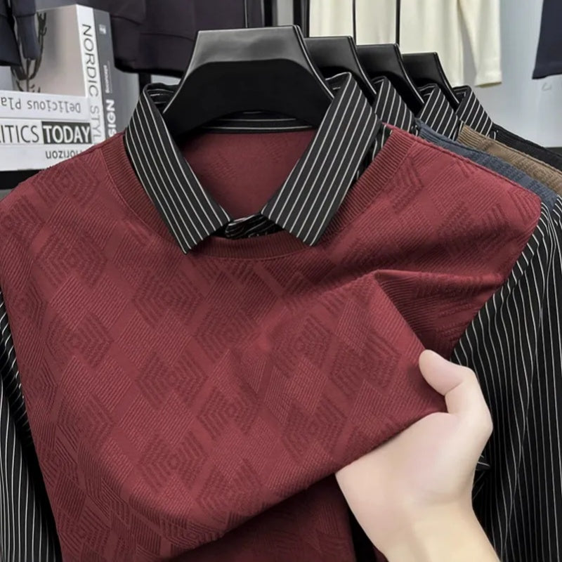 Pánský ležérní faux dvoudílný s dlouhým rukávem
