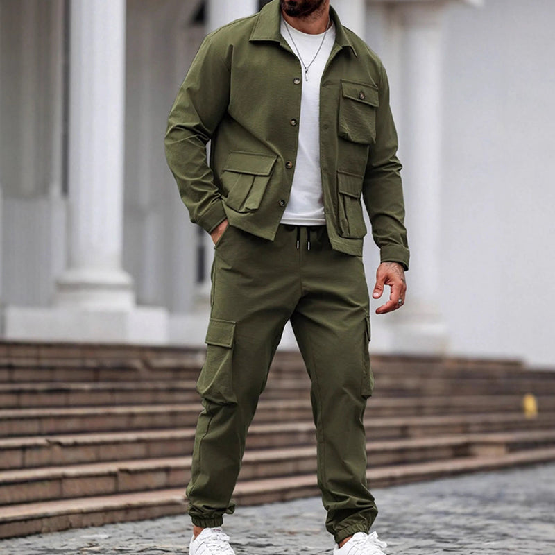 Giacca retrò da uomo & Pantaloni cargo set 2 pezzi