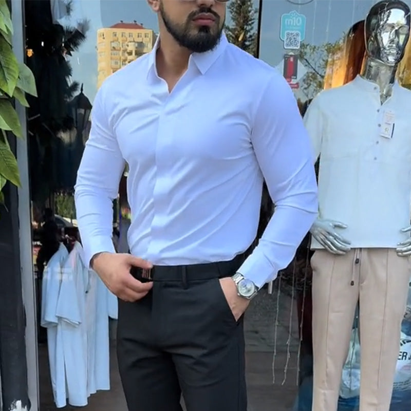 ⏳Kolekcja limitowana jesienna💥Męska koszula casualowa slim fit w jednolitym kolorze