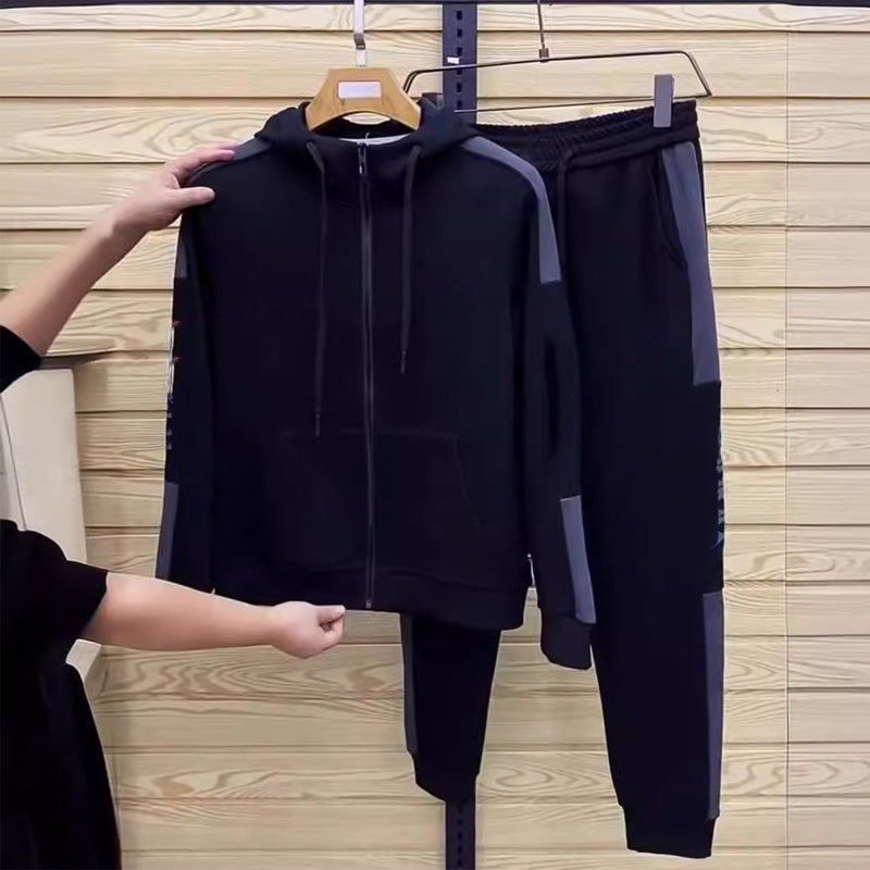 Miesten hupullinen/pystykauluksinen takki & Jogger-housusetti