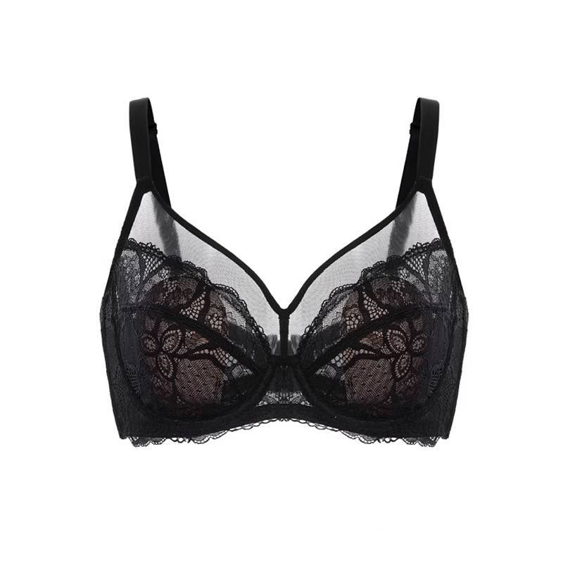 💜Enchante Blomsterblonder Plus Size Bøjle-BH Uforet Upolstret Minimizer Fulddækkende BH Dametøj Komfortabel Åndbar Mesh-Skål