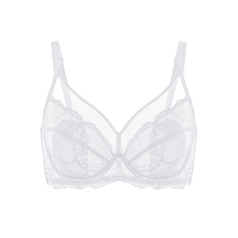 💜Enchante Blomsterblonder Plus Size Bøjle-BH Uforet Upolstret Minimizer Fulddækkende BH Dametøj Komfortabel Åndbar Mesh-Skål