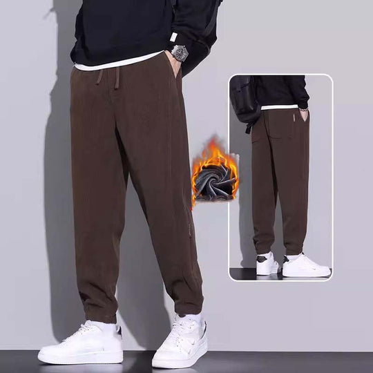 Men's Tapered Drawstring Corduroy Pants with Pockets