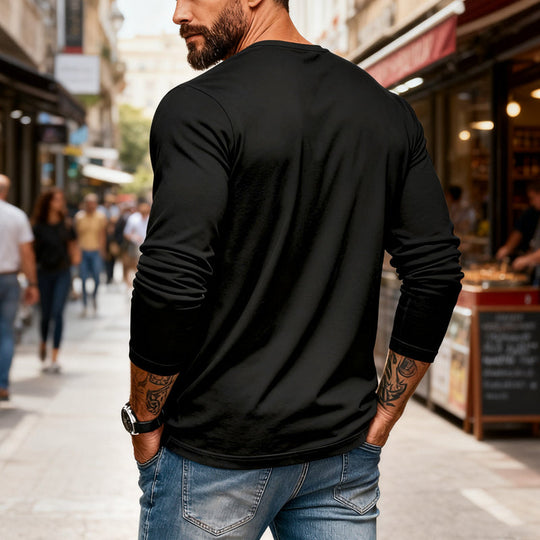 😎Νέα Άφιξη🔥Ανδρικό T-shirt Henley με μακριά μανίκια, στενή γραμμή