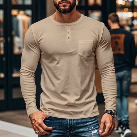 😎Νέα Άφιξη🔥Ανδρικό T-shirt Henley με μακριά μανίκια, στενή γραμμή