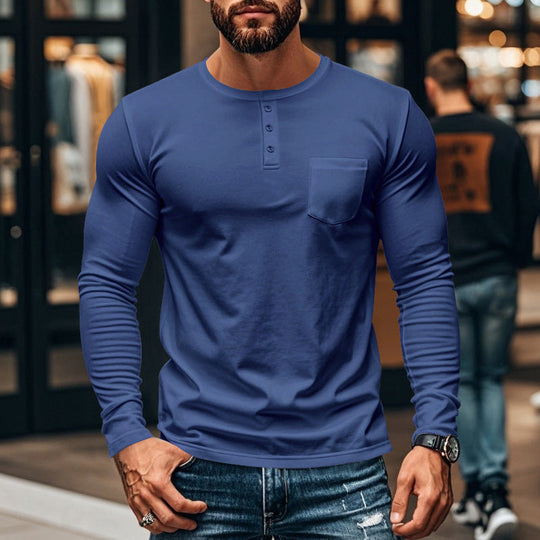 😎Νέα Άφιξη🔥Ανδρικό T-shirt Henley με μακριά μανίκια, στενή γραμμή