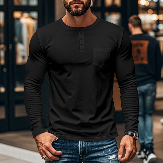 😎Νέα Άφιξη🔥Ανδρικό T-shirt Henley με μακριά μανίκια, στενή γραμμή