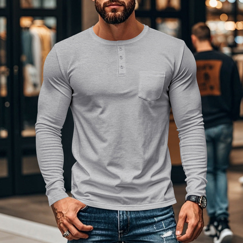 😎Νέα Άφιξη🔥Ανδρικό T-shirt Henley με μακριά μανίκια, στενή γραμμή