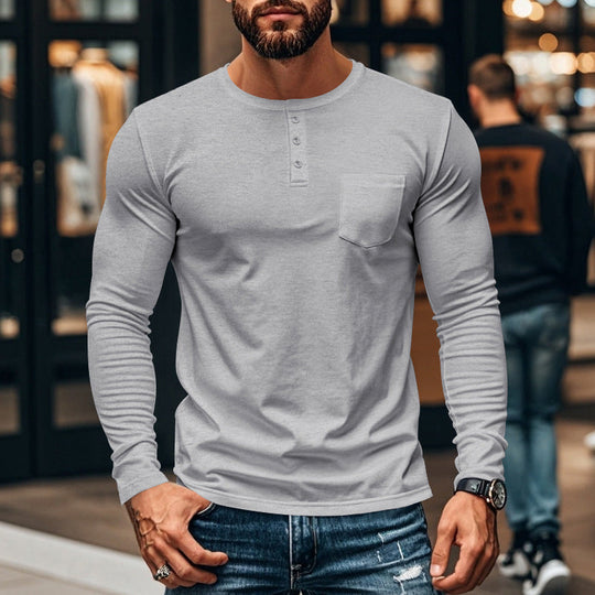 😎Νέα Άφιξη🔥Ανδρικό T-shirt Henley με μακριά μανίκια, στενή γραμμή