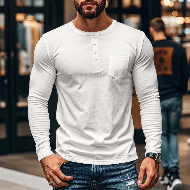 😎Νέα Άφιξη🔥Ανδρικό T-shirt Henley με μακριά μανίκια, στενή γραμμή