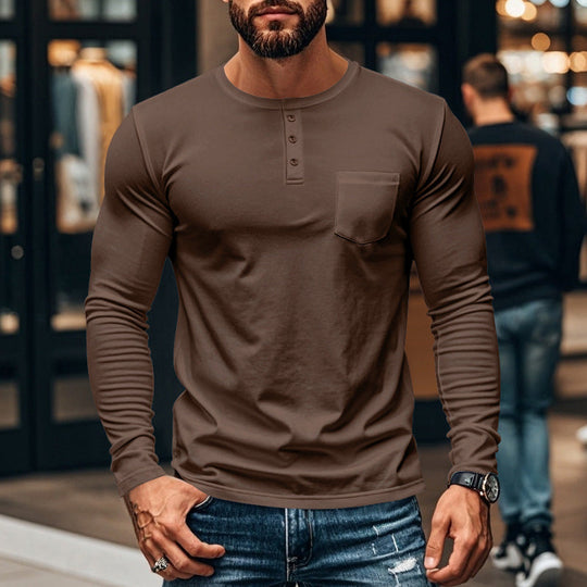 😎Νέα Άφιξη🔥Ανδρικό T-shirt Henley με μακριά μανίκια, στενή γραμμή