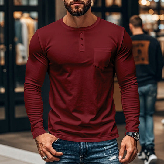 😎Νέα Άφιξη🔥Ανδρικό T-shirt Henley με μακριά μανίκια, στενή γραμμή