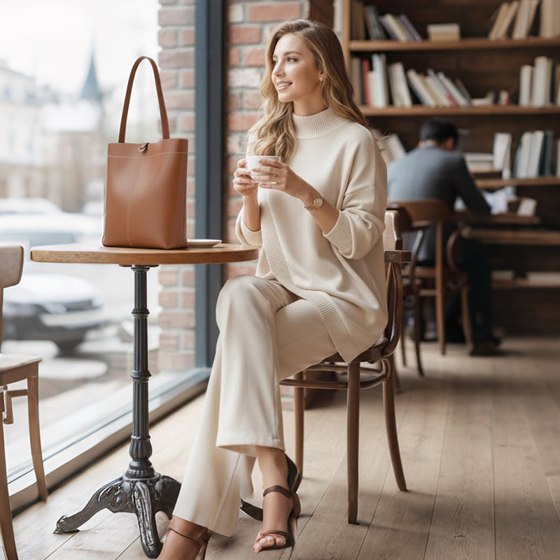 🔥 39% OFF! NEW! Women's 2-piece set – Asymmetrical sweater + wide-leg pants, relaxed fit and soft fabric, ultra comfortable 👚✨