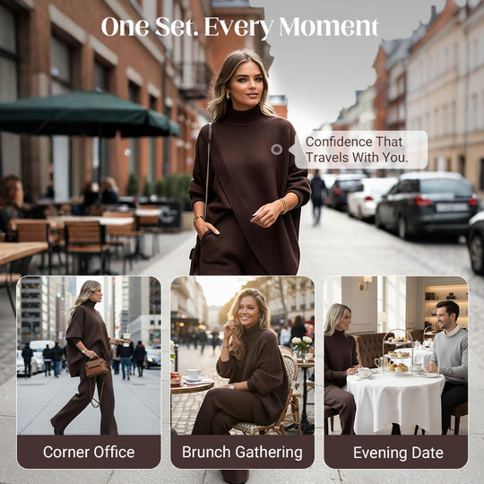 🔥 39% OFF! NEW! Women's 2-piece set – Asymmetrical sweater + wide-leg pants, relaxed fit and soft fabric, ultra comfortable 👚✨