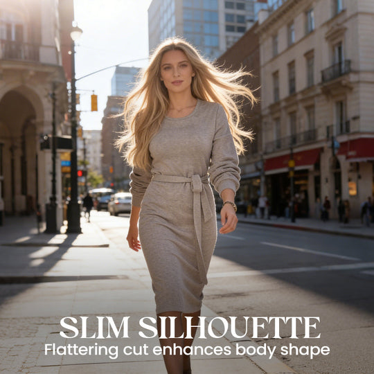 Women's Elegant Tie-Waist Knit Midi Dress