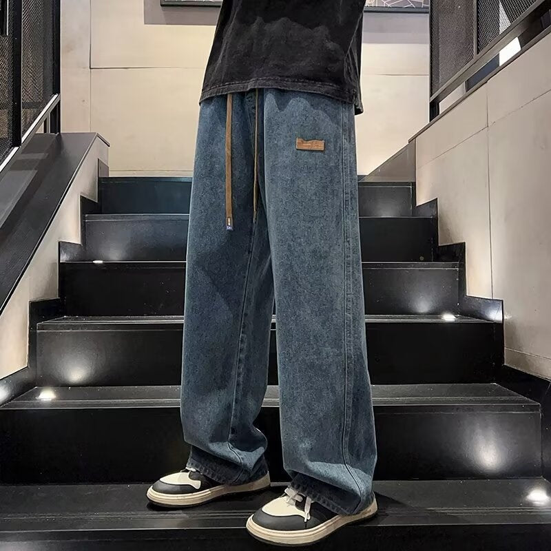 Jeans da uomo a gamba larga, vestibilità comoda, casual