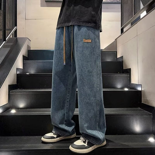 Jeans da uomo a gamba larga, vestibilità comoda, casual