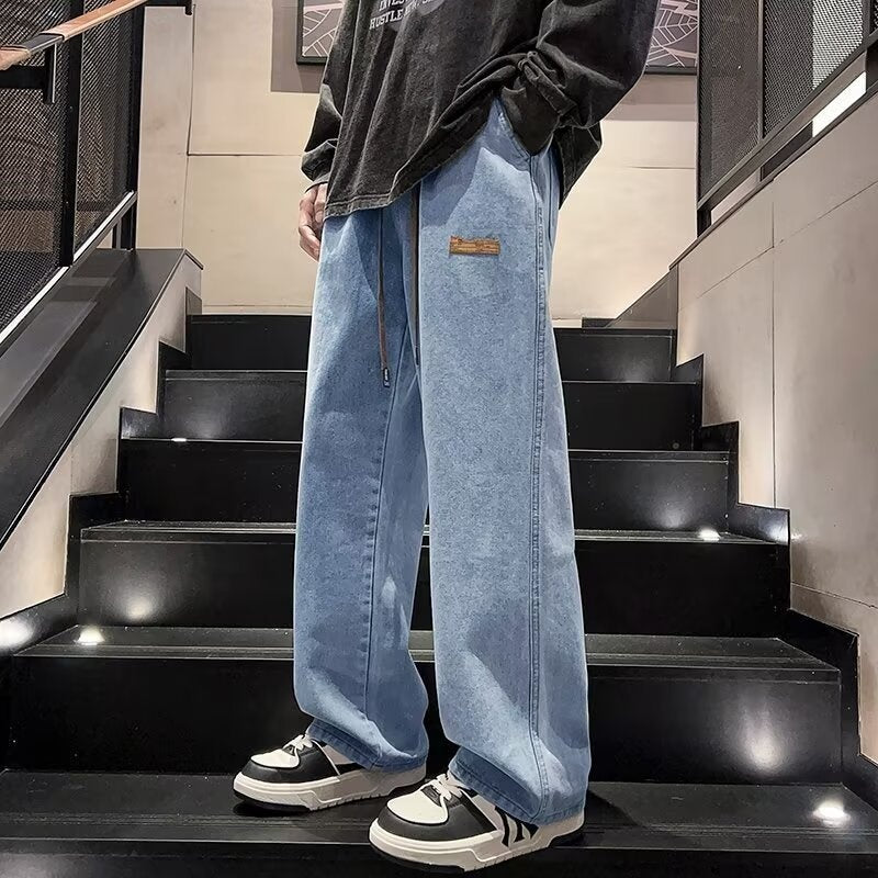 Jeans da uomo a gamba larga, vestibilità comoda, casual