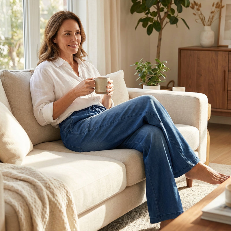 🥰Jean en denim à jambes larges et taille élastiquée pour femme
