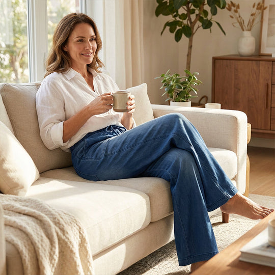 🥰Jean en denim à jambes larges et taille élastiquée pour femme