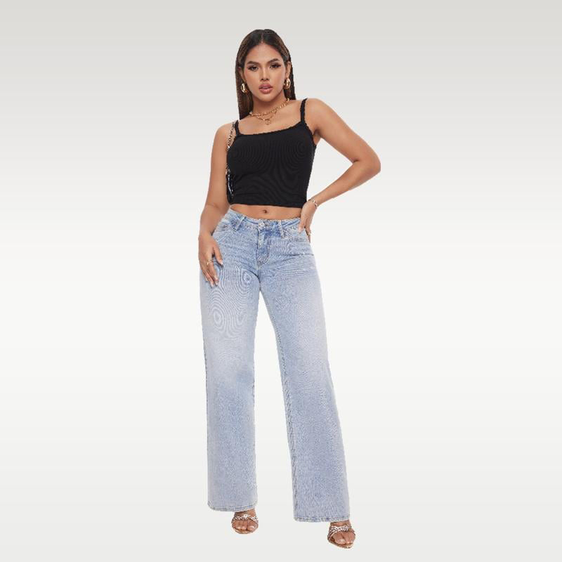 👖💃 Ženske traperice srednje niskog struka s vrećastim nogavicama – rastezljive široke nogavice, strukturirani kroj &  Svakodnevni stil ✨