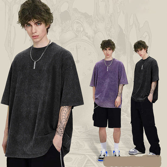Oversized Tshirts Unisex Gym Vintage Heavyweight T Shirts Cotton Workout Acid Wash Baggy Tees