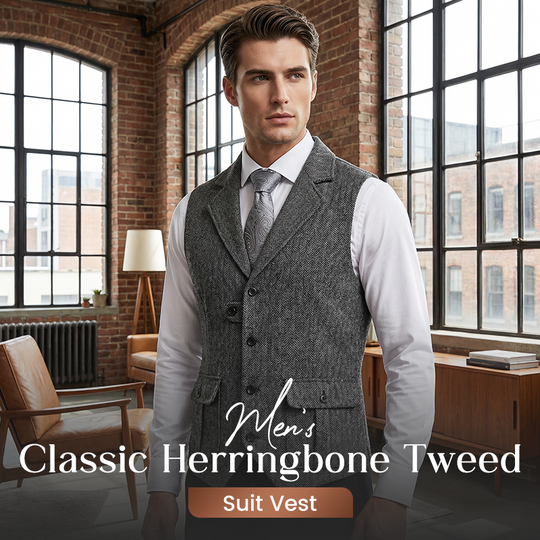 Men's Classic Herringbone Tweed Suit Vest